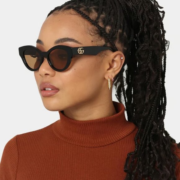 NEW GUCCI SUNGLASSES GG0957S 003 WOMEN BLACK ROUND EYEWEAR - Picture 3 of 12